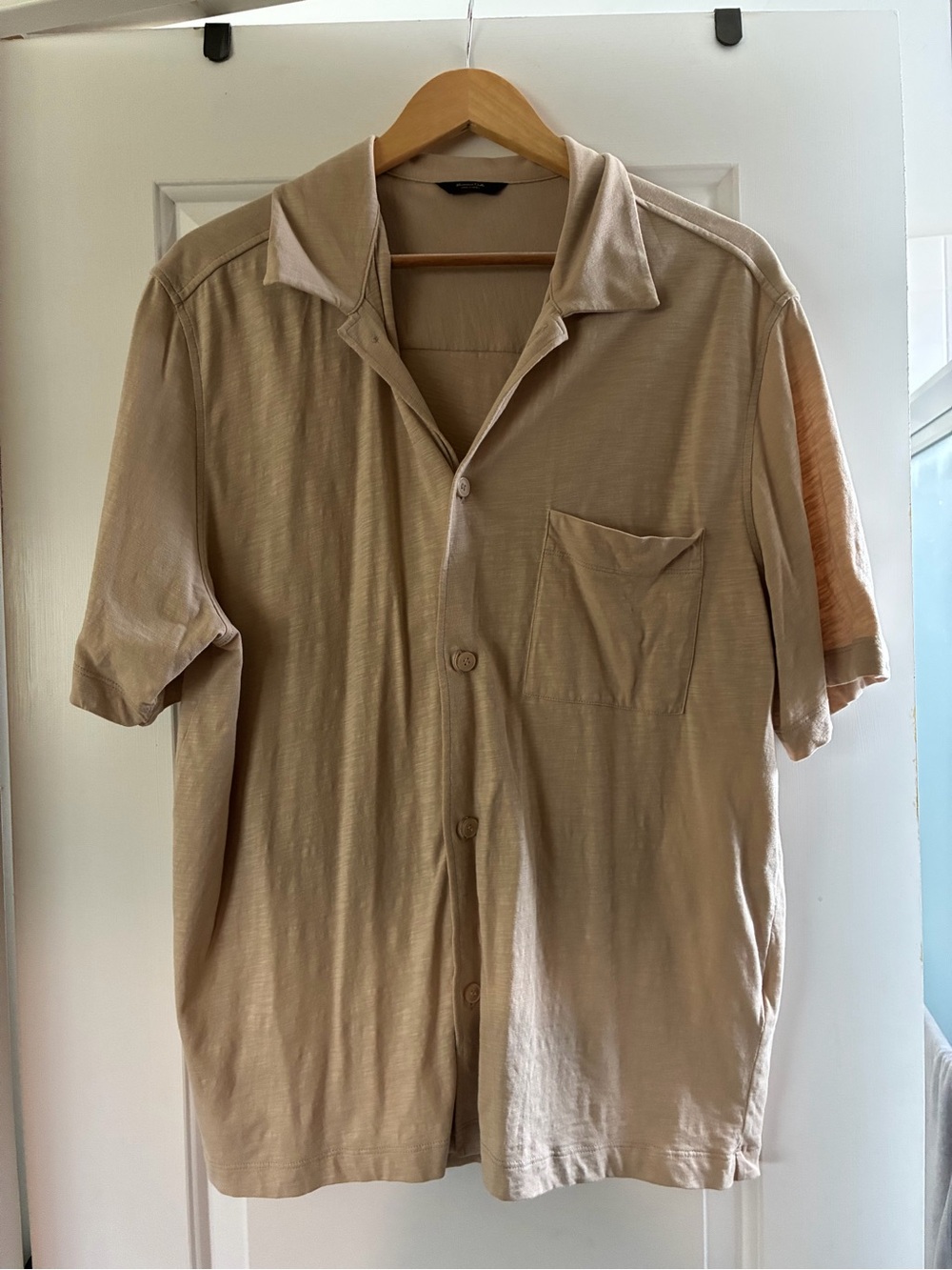 Massimo Dutti Beige Short-Sleeve Button-Down Casual Shirt